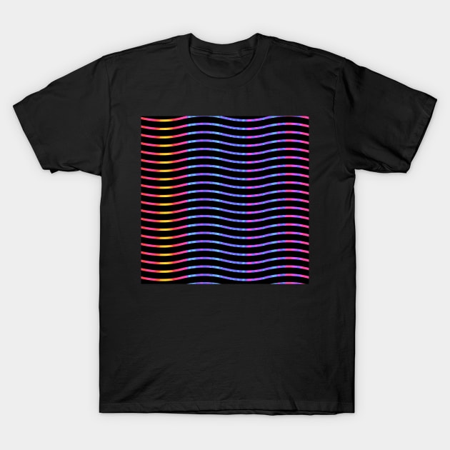 Wavy Lines Rainbow on Black T-Shirt by ArtticArlo